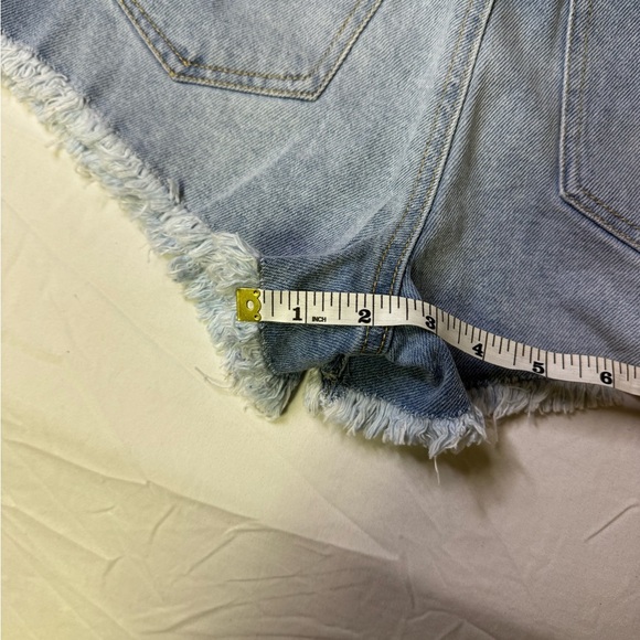 Celebrity Pink Blue High-Waisted Jean Shorts Frayed - Picture 3 of 6